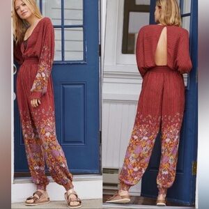 Anthropologie Red and Purple Jumpsuit
